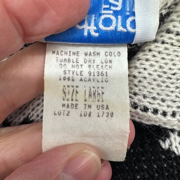 Vintage 1980s Black White Snowflake Knit Sweater Large Bedford Fair USA Acrylic - Picture 5 of 6